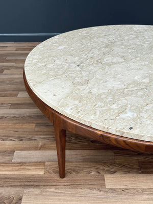 Mid-Century Modern Round Marble & Walnut Coffee Table by Lane, c.1960’s