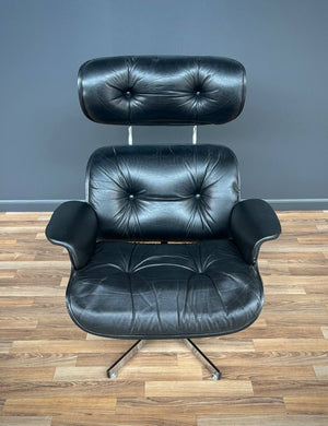 Mid-Century Modern Black Leather Lounge Chair with Ottoman by Plycraft, c.1960’s
