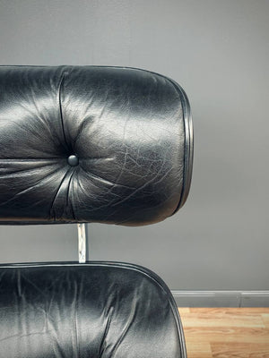 Mid-Century Modern Black Leather Lounge Chair with Ottoman by Plycraft, c.1960’s