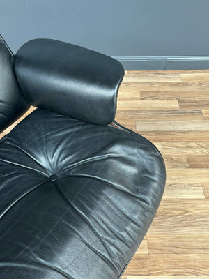 Mid-Century Modern Black Leather Lounge Chair with Ottoman by Plycraft, c.1960’s