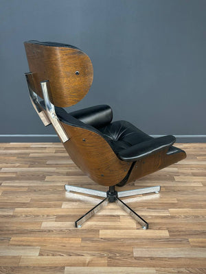 Mid-Century Modern Black Leather Lounge Chair with Ottoman by Plycraft, c.1960’s