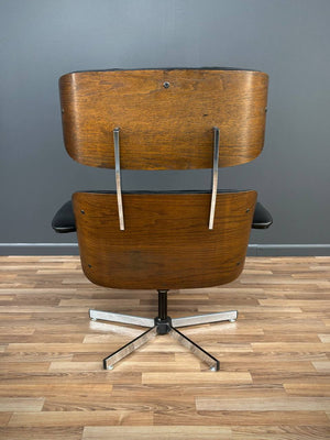 Mid-Century Modern Black Leather Lounge Chair with Ottoman by Plycraft, c.1960’s