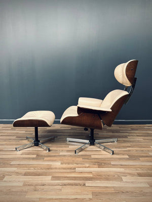 Mid-Century Modern Beige Leather Lounge Chair with Ottoman by Plycraft, c.1960’s