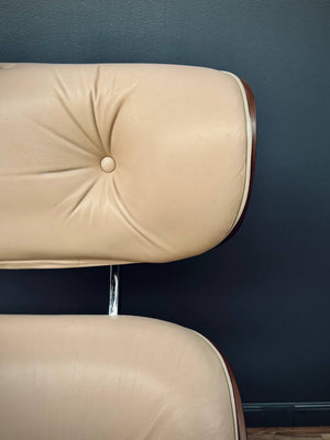 Mid-Century Modern Beige Leather Lounge Chair with Ottoman by Plycraft, c.1960’s