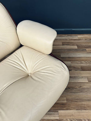Mid-Century Modern Beige Leather Lounge Chair with Ottoman by Plycraft, c.1960’s