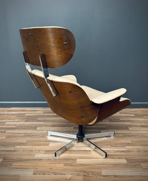 Mid-Century Modern Beige Leather Lounge Chair with Ottoman by Plycraft, c.1960’s