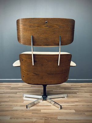 Mid-Century Modern Beige Leather Lounge Chair with Ottoman by Plycraft, c.1960’s
