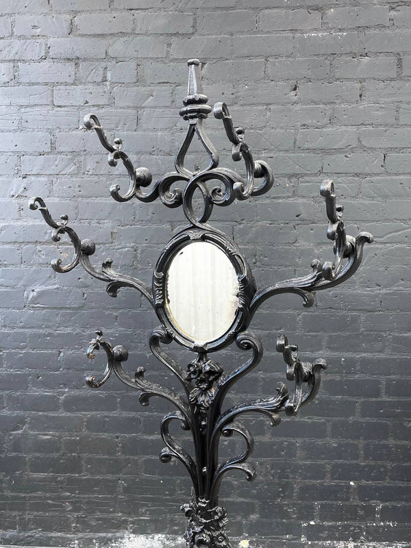 Vintage American Cast Iron Ornate Coat Rack with Mirror, c.1930’s