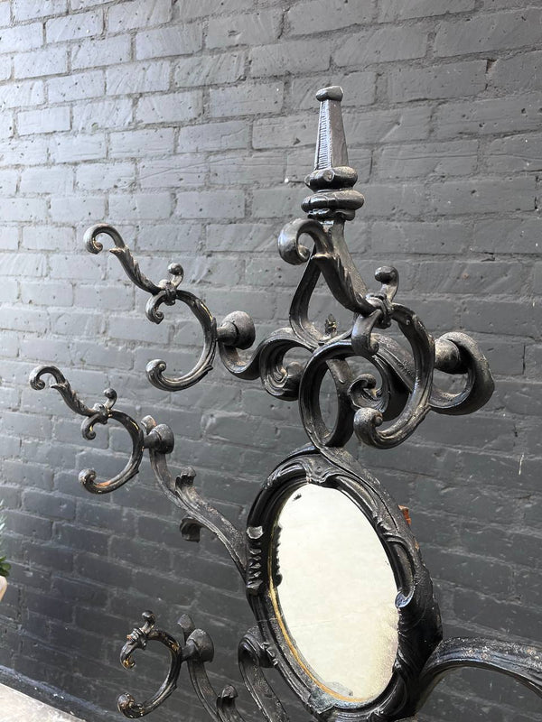 Vintage American Cast Iron Ornate Coat Rack with Mirror, c.1930’s