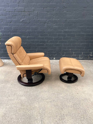 Ekornes Stressless Tan Leather Reclining Chair with Ottoman