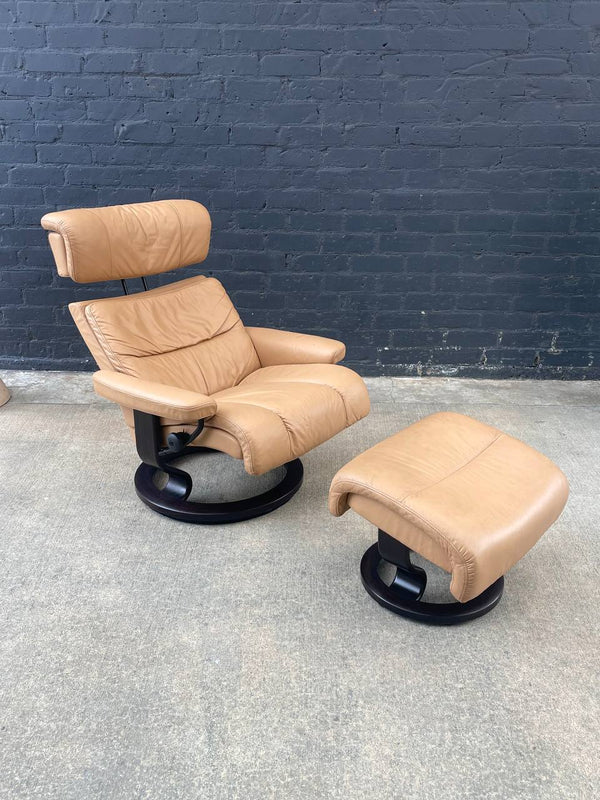 Ekornes Stressless Tan Leather Reclining Chair with Ottoman