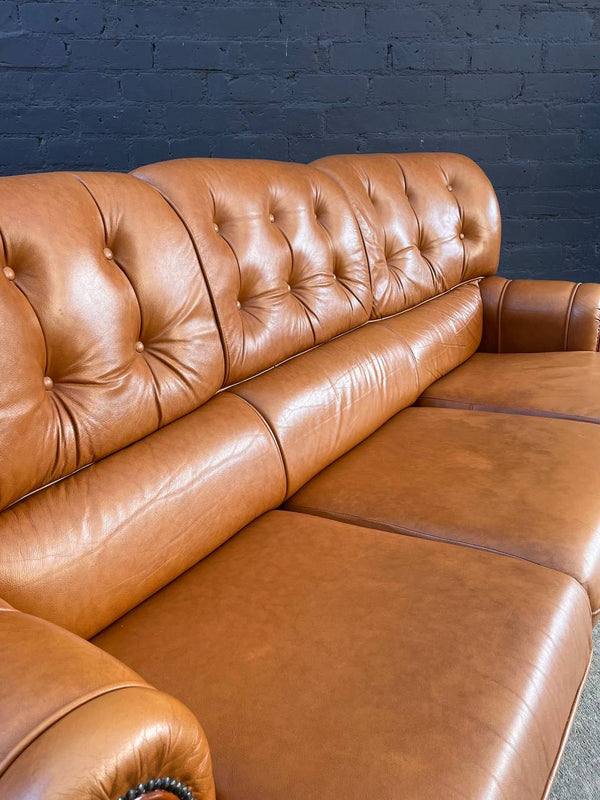 Vintage Tufted Honey Brown Leather Sofa, c.1980’s