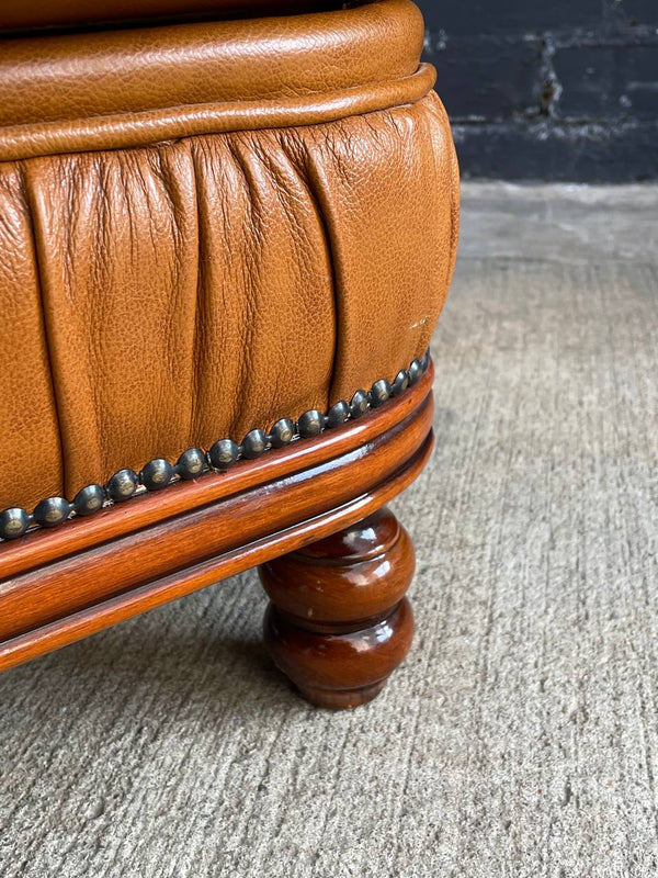 Vintage Tufted Honey Brown Leather Sofa, c.1980’s