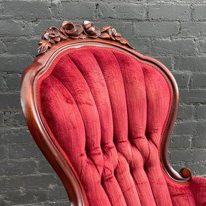 American Antique Victorian Style Mahogany Carved Lounge Chairs, c.1950’s