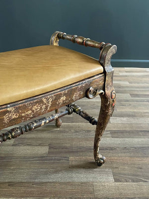 English Style Gilt Wood & Leather Bench with Cabriole Legs