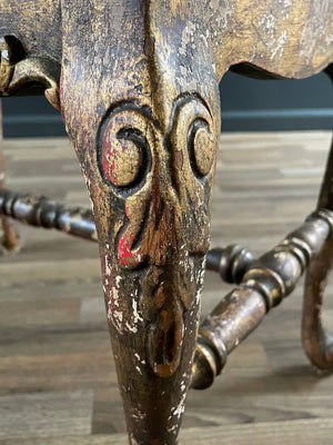 English Style Gilt Wood & Leather Bench with Cabriole Legs