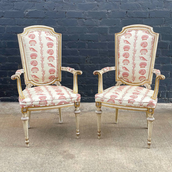 Pair of French Antique Louis XVI Carved Arm Chairs, c.1960’s