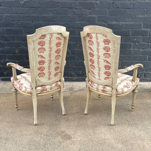 Pair of French Antique Louis XVI Carved Arm Chairs, c.1960’s