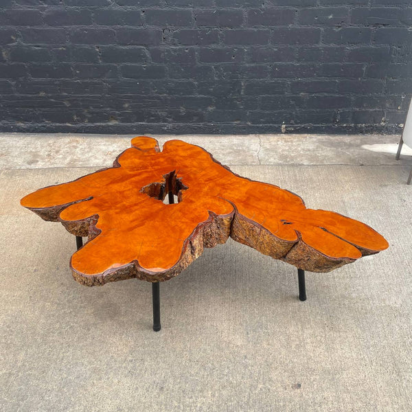 Vintage Mid-Century Modern Live Edge Coffee Table with Iron Base , c.1960’s