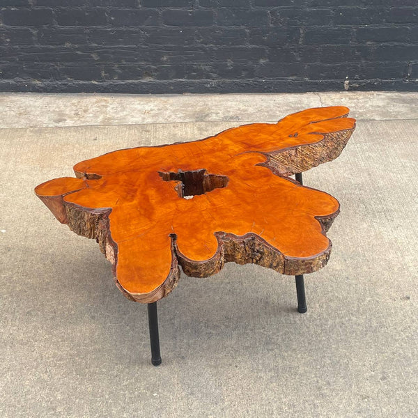 Vintage Mid-Century Modern Live Edge Coffee Table with Iron Base , c.1960’s