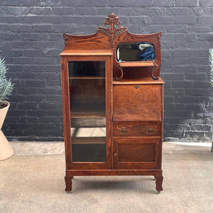 Vintage Victorian Antique Secretary Desk Curio Display Shelf Cabinet, c.1940’s