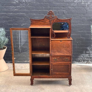 Vintage Victorian Antique Secretary Desk Curio Display Shelf Cabinet, c.1940’s