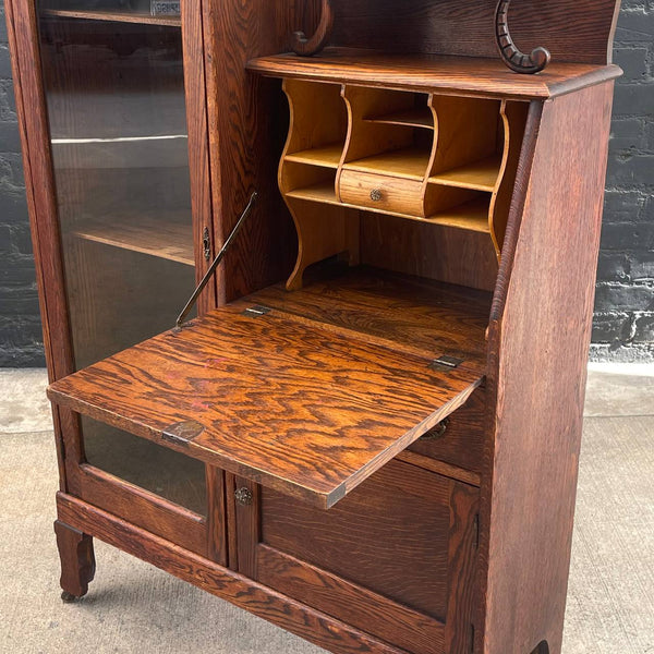 Vintage Victorian Antique Secretary Desk Curio Display Shelf Cabinet, c.1940’s