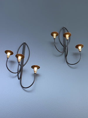 Pair of Mid-Century Modern Iron & Brass Candle Wall Sconces, c.1960’s