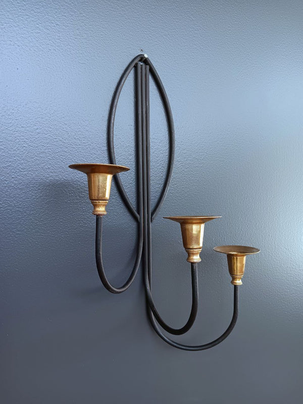 Pair of Mid-Century Modern Iron & Brass Candle Wall Sconces, c.1960’s