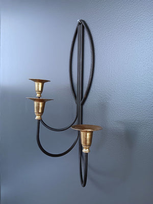 Pair of Mid-Century Modern Iron & Brass Candle Wall Sconces, c.1960’s