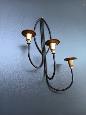 Pair of Mid-Century Modern Iron & Brass Candle Wall Sconces, c.1960’s