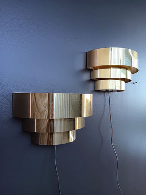 Pair of Mid-Century Modern 3-Tier Brass Wall Sconces