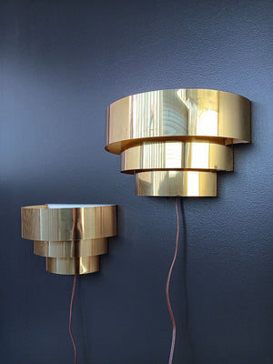 Pair of Mid-Century Modern 3-Tier Brass Wall Sconces