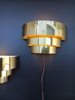 Pair of Mid-Century Modern 3-Tier Brass Wall Sconces