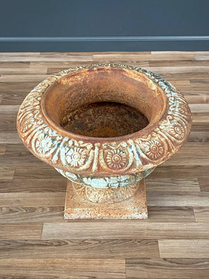 Patinated Cast Iron Urn Planter Coastal Rustic Farmhouse, c.1950’s