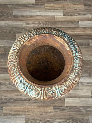 Patinated Cast Iron Urn Planter Coastal Rustic Farmhouse, c.1950’s