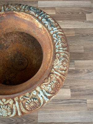 Patinated Cast Iron Urn Planter Coastal Rustic Farmhouse, c.1950’s