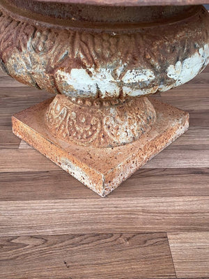 Patinated Cast Iron Urn Planter Coastal Rustic Farmhouse, c.1950’s