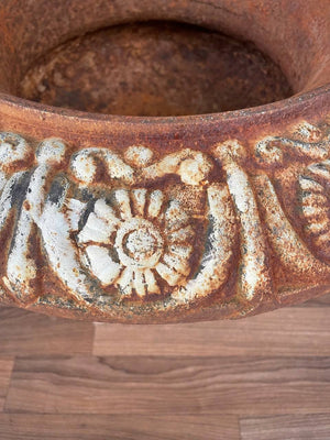 Patinated Cast Iron Urn Planter Coastal Rustic Farmhouse, c.1950’s