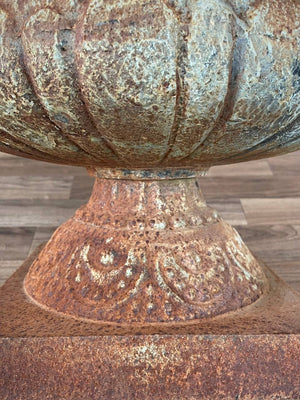 Patinated Cast Iron Urn Planter Coastal Rustic Farmhouse, c.1950’s