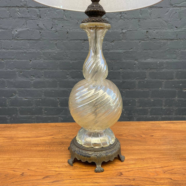 Vintage Murano Swirl Style Amber Glass Table Lamp, c.1960’s