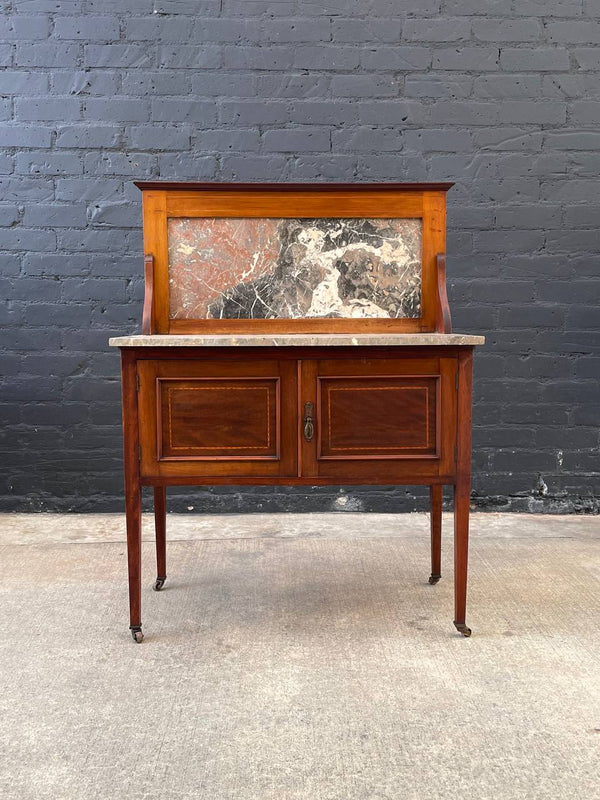 English Antique Marble Top Console Entry Cabinet, c.1930’s