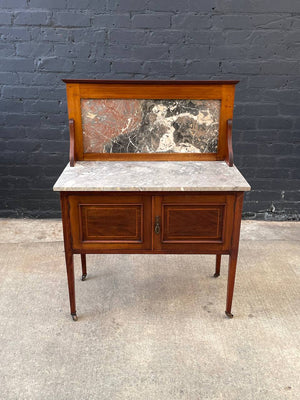 English Antique Marble Top Console Entry Cabinet, c.1930’s