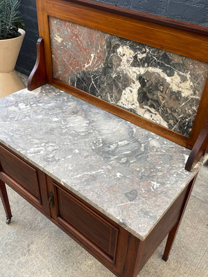 English Antique Marble Top Console Entry Cabinet, c.1930’s