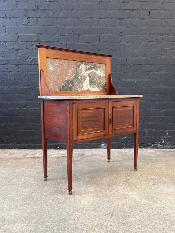 English Antique Marble Top Console Entry Cabinet, c.1930’s
