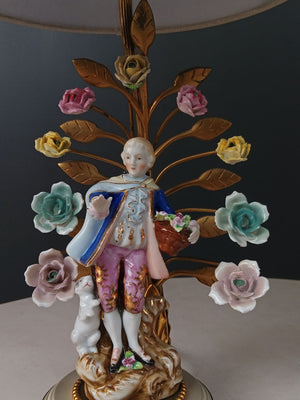 Pair of French Louis XV-Style Porcelain Provincial Figural Lamps, c.1920’s