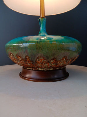 Mid-Century Modern Blue Glazed Ceramic Table Lamp, c.1960’s