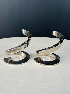 Pair of Silver Plate Coil Snake Candle Holders by Bertil Vallien for Dansk, c.1970’s