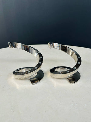 Pair of Silver Plate Coil Snake Candle Holders by Bertil Vallien for Dansk, c.1970’s