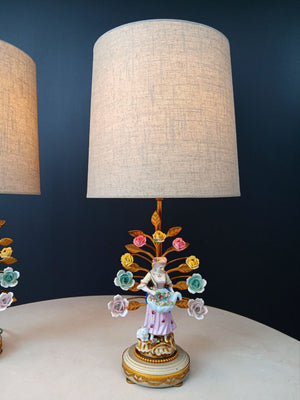 Pair of French Louis XV-Style Porcelain Provincial Figural Lamps, c.1920’s